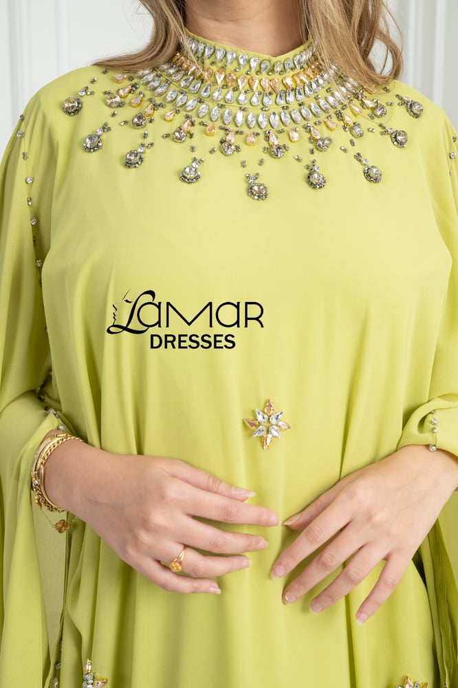 Apple-colored beaded thobe