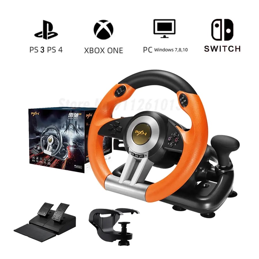 عجلة قيادة ألعاب السباق مع دواسات واهتزاز متوافقة مع Xbox وPS4 وPC