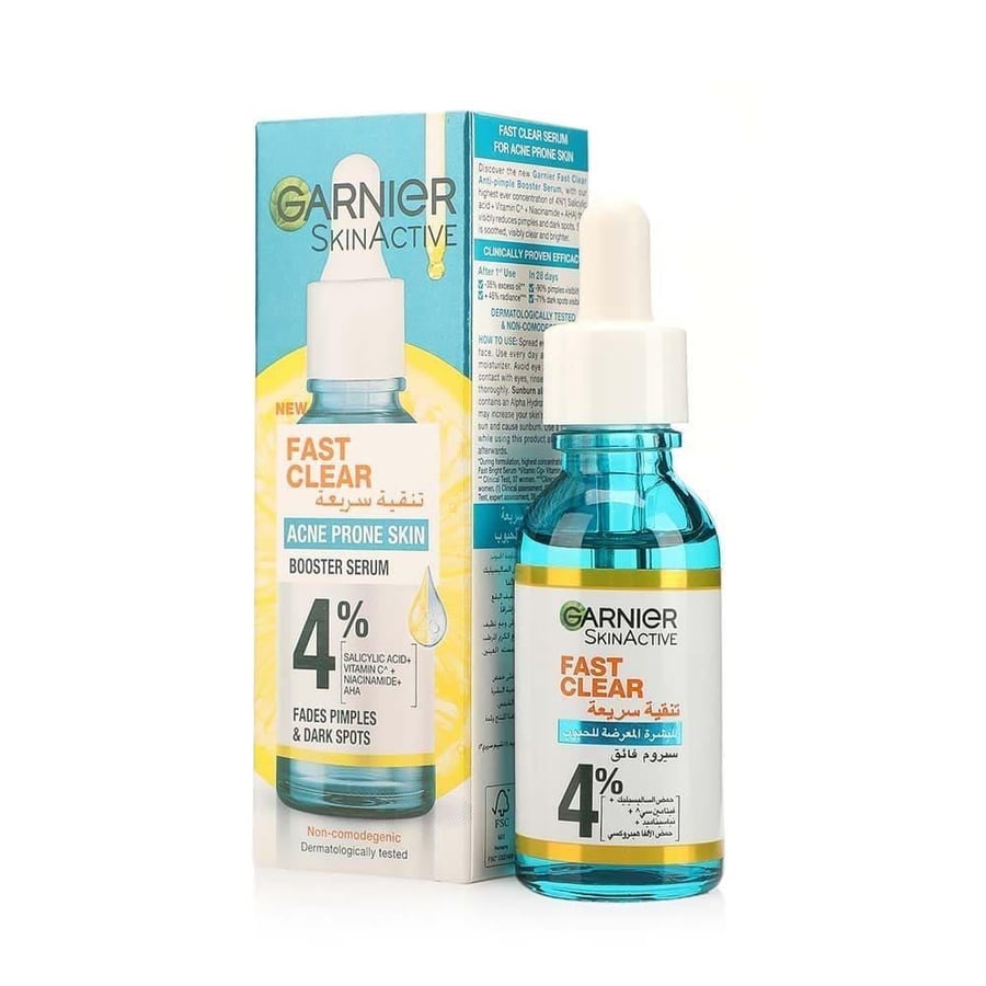 غارنيه سيروم فائق 30 مل تنقية سريعة للبشرة المعرضة للحبوب GARNIER FAST CLEAR BOOSTER SERUM 30ML ACNE PRONE SKIN (667336)