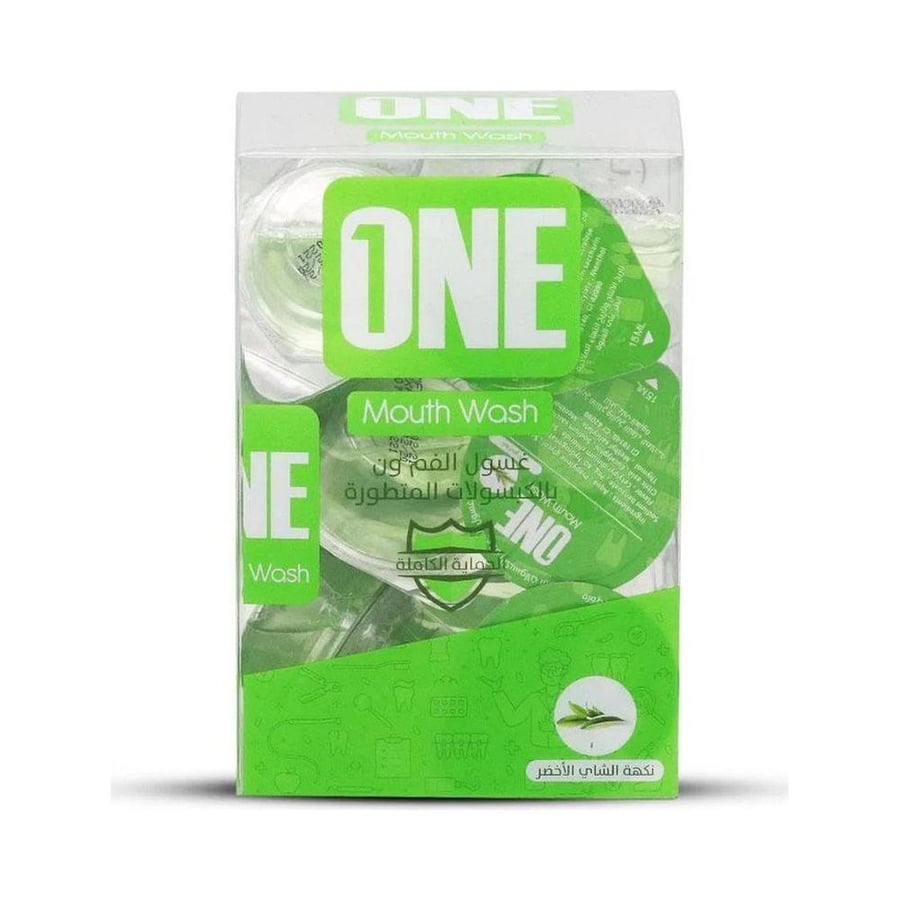 ون غسول فم بالكبسولات المتطورة 20 كبسول *15 مل بطعم الشاي الاخضر -اخضر ONE MOUTH WASH 20 PCS*15 ML GREEN TEA -GREEN (250028)