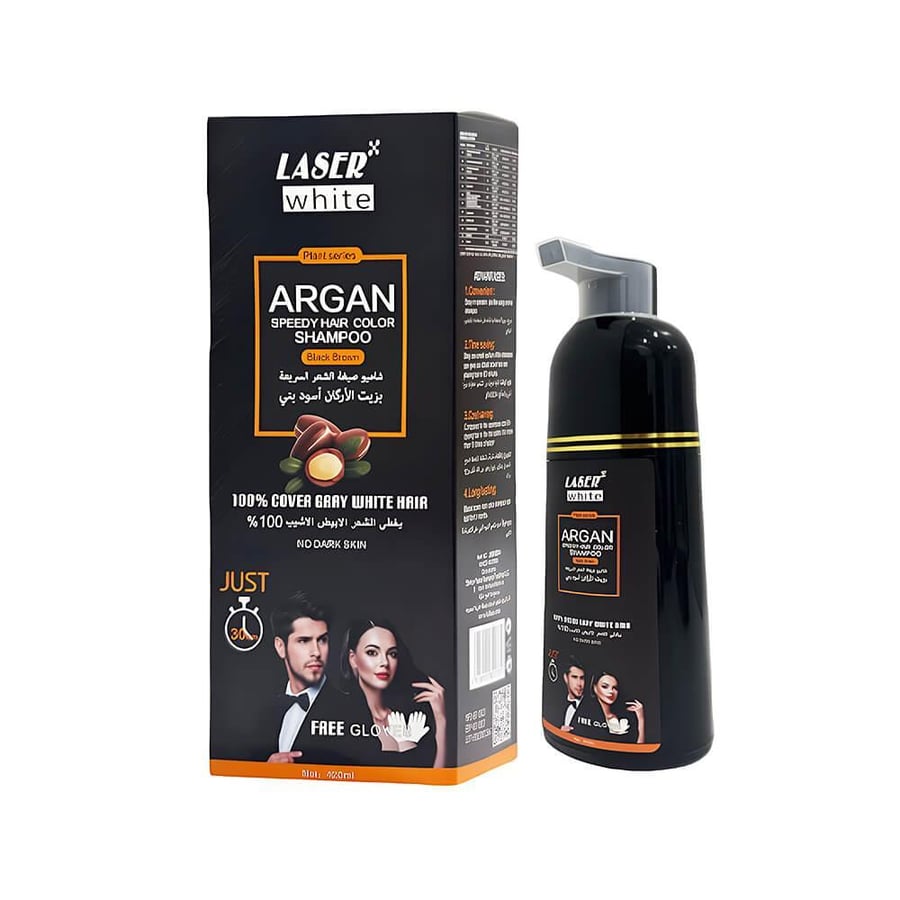 ليزر وايت شامبو صبغة الشعر 420مل اسود بني LASER WHITE ARGAN SHAMPOO 420ML BLACK BROWN -2731