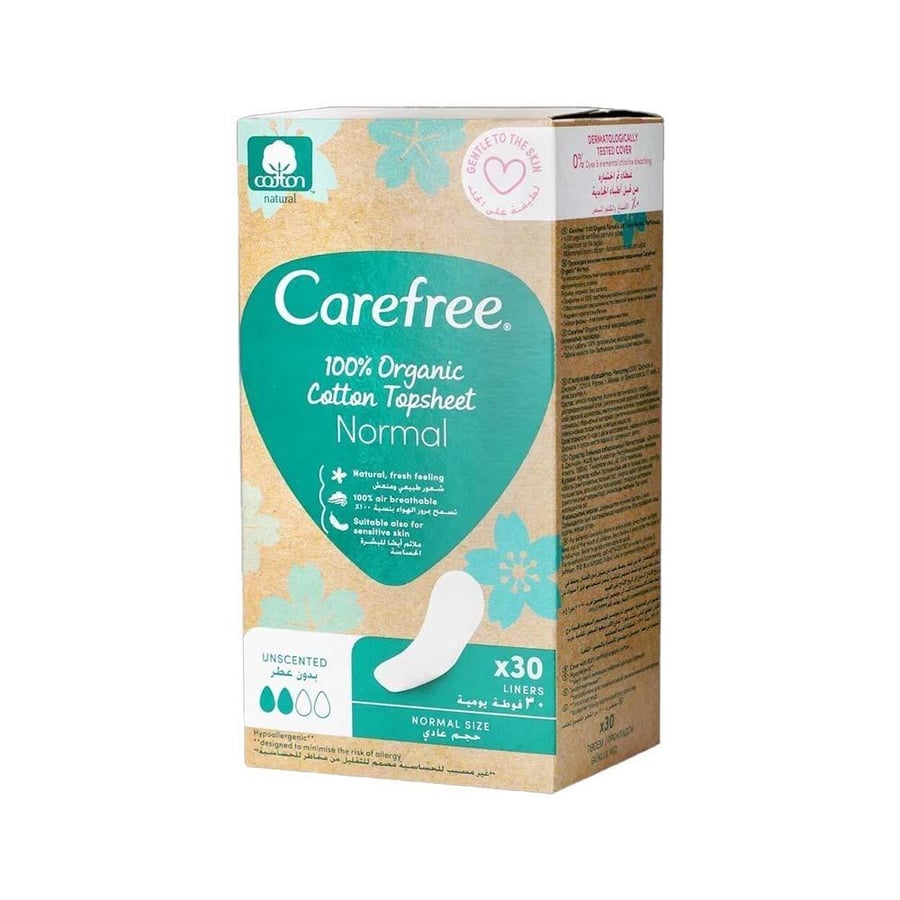 كيرفري قطن عالي الرقة بدون عطر 30 فوطة يومية حجم عادي CAREFREE COTTON TOPSHEET UNSCENTED 30 PCS NORMAL SIZE (651538)