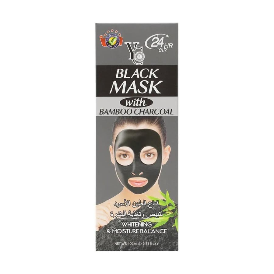 واي سي قناع الطين الاسود لتبييض وتغذية البشرة 100مل YC WHITENING MASK BLACK  WITH BAMBOO CHARCOAL MOISTURE 100ML