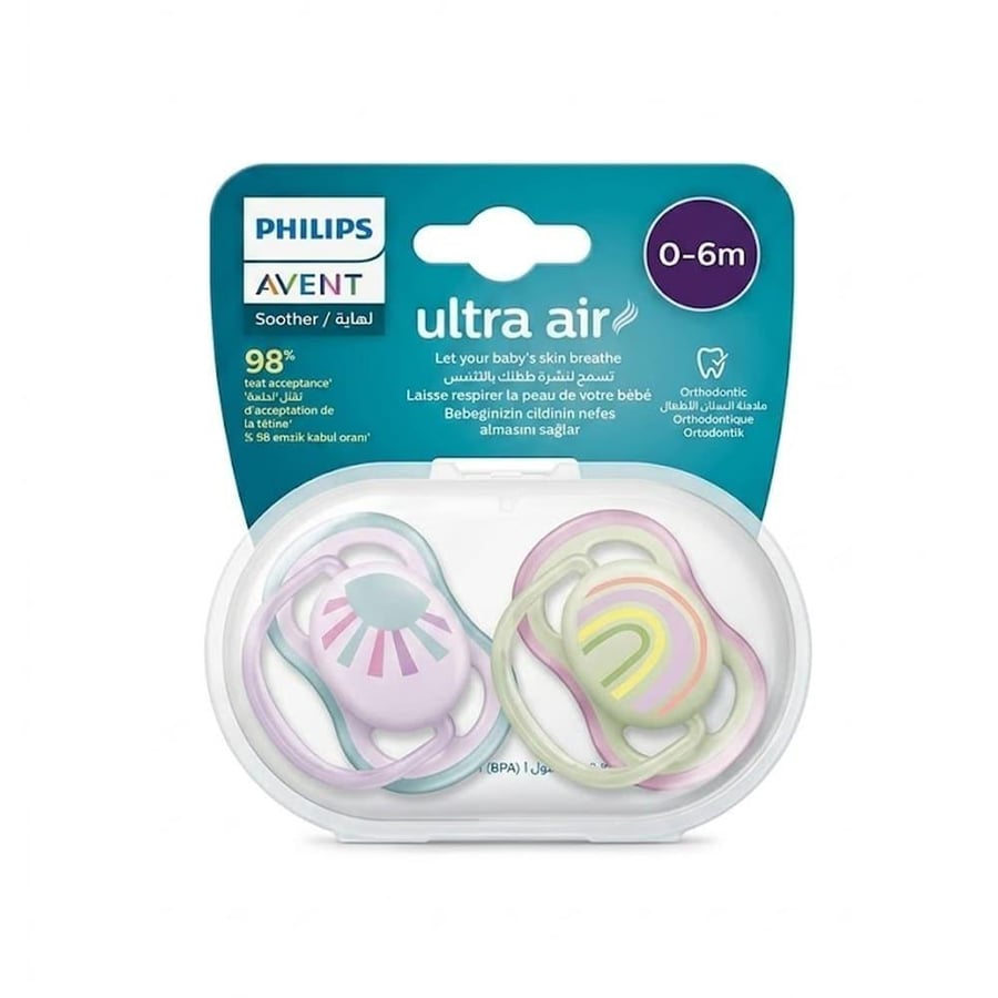 افنت لهايه الوان متنوعه الترا اير 0-6 اشهر -ازرق 085/59 AVENT SOOTHER ULTRA AIR 0-6M -BLUE SCF085/59 (017152)