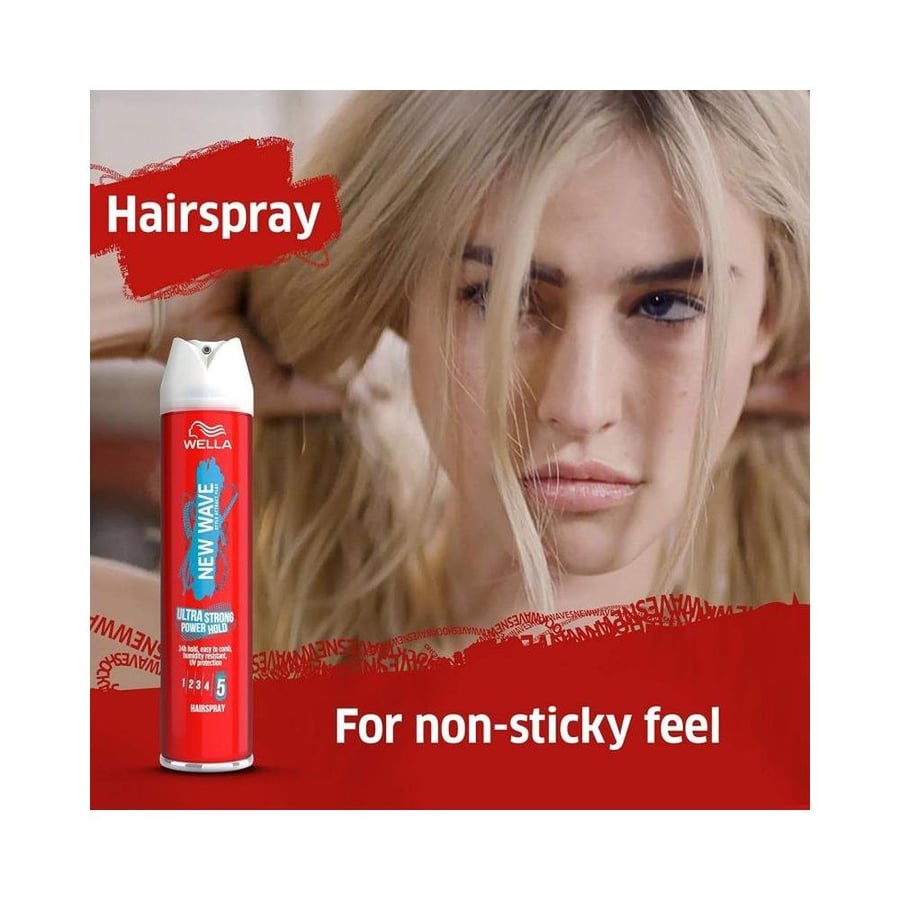 ويلا نيو ويفي بخاخ 250مل بقوة مثبتة تماسك حد اقصى -ازرق رقم 5 WELLA NEW WAVE SPRAY 250ML ULTRA STRONG POWER HOLD -BLUE NO 5 (59316)