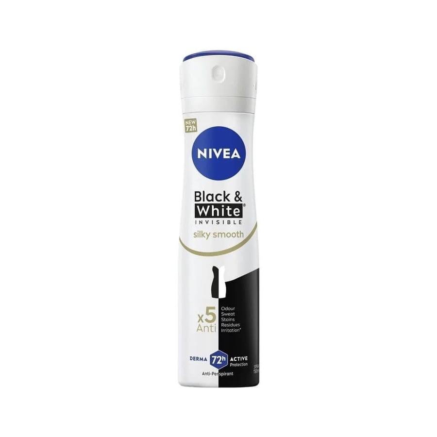 نيفيا بخاخ مزيل للعرق نسائي بلاك اند ويت سيلك سموث 150مل NIVEA DEO SPRAY 150 ML INVISIBLE BLACK&WHITE SILKY SMOOTH WOMEN -40188