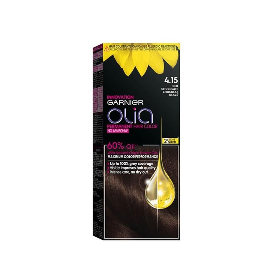 غارنيه صبغة دائمة للشعر 4.15 شوكلاته ثلاجي GARNIER OLIA HAIR COLOR 4.15 ICED CHOCOLATE 41350
