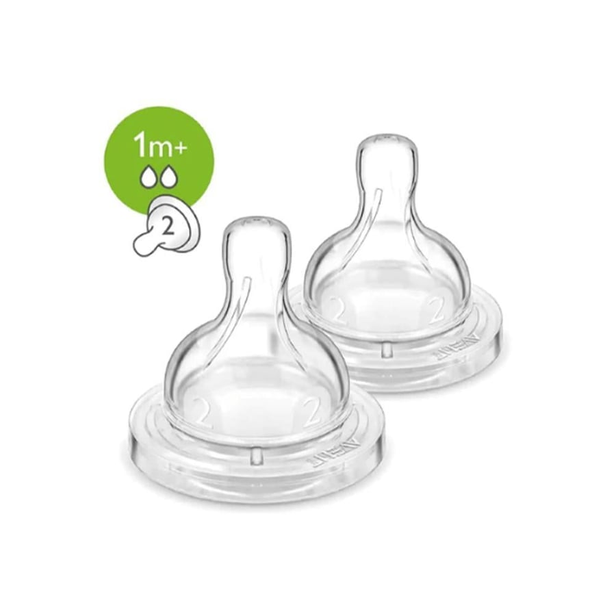 افنت حلمة رضاعة الشكل القديم الكلاسيك +1 شهر رقم 2 2حبة 632/27 AVENT NIPPLE TEAT HOLE CLASSIC +1M (2) -- SCF 632/27 (010870)