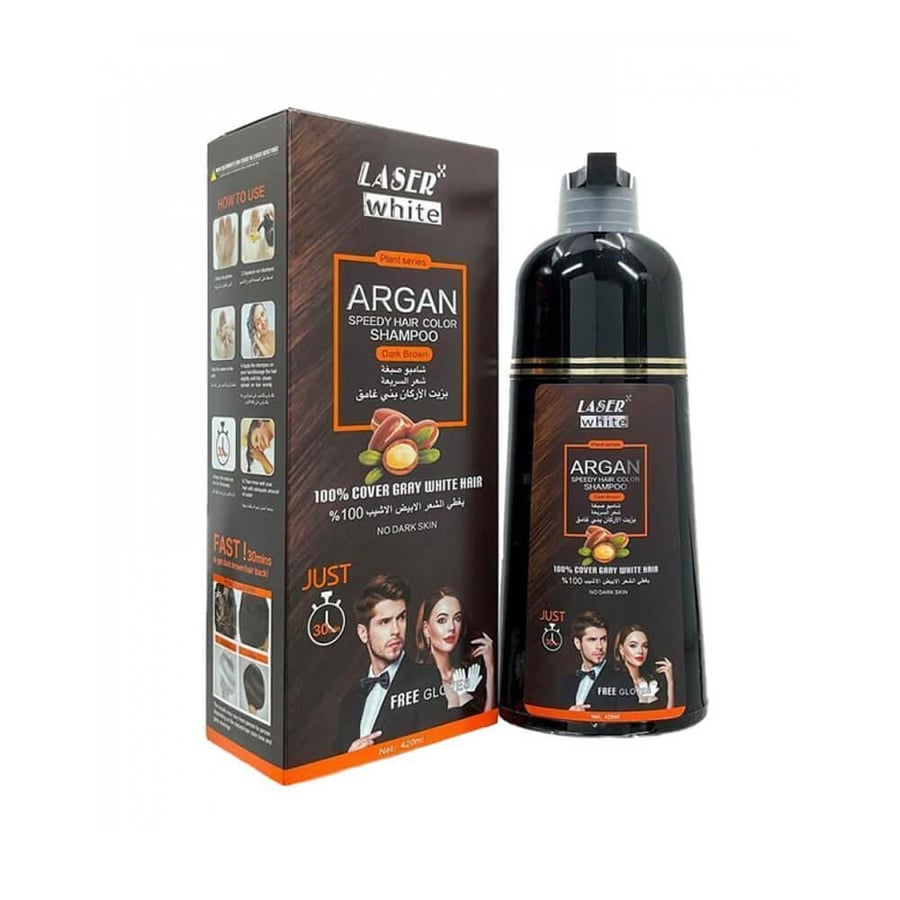 ليزر وايت شامبو صبغة الشعر بنى غامق 420 مل (802038) LASER WHITE ARGAN SHAMPOO DARK BROWN 420ML (802038)