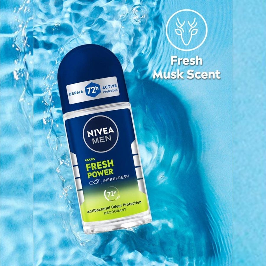 نيفيا رول مزيل عرق رجالي فرش بور 50مل NIVEA ROLL ON 50 ML FRESH POWER MEN 532452