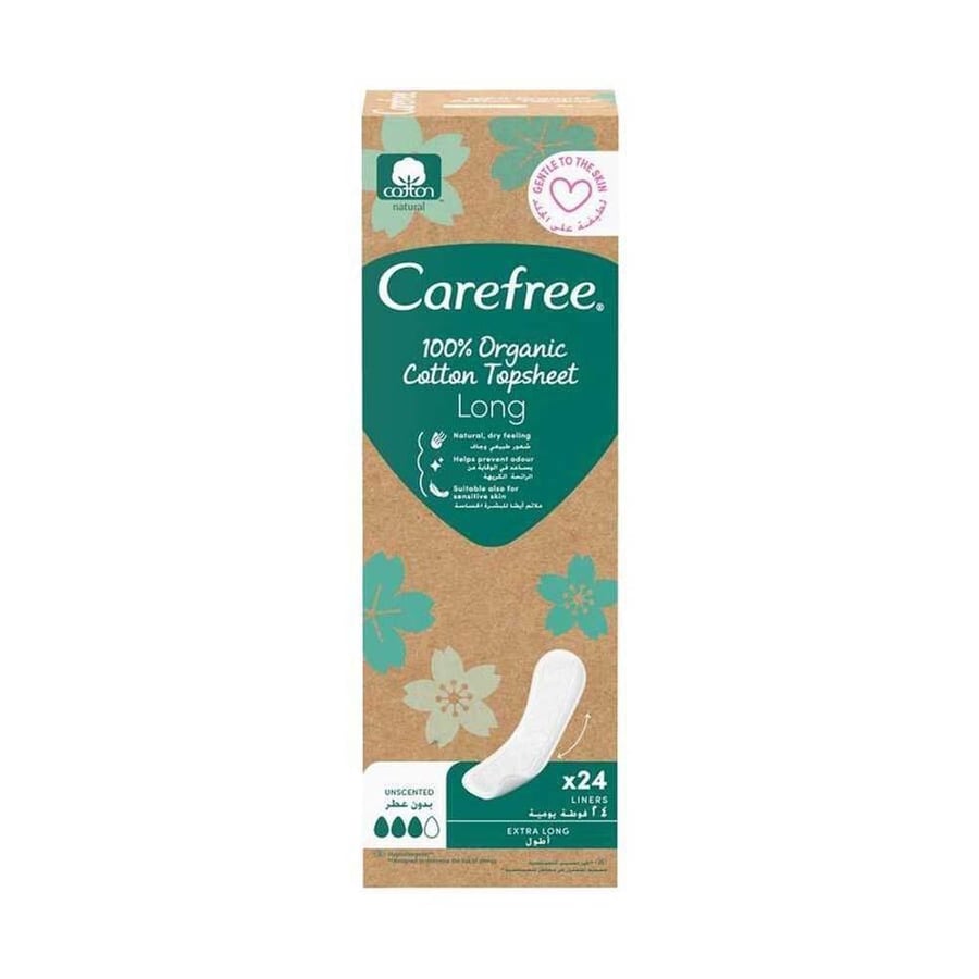 كيرفري قطن عالي الرقة بدون عطر 24 فوطة يومية اطول CAREFREE COTTON TOPSHEET UNSCENTED 24 PCS EXTRA LONG (651569)