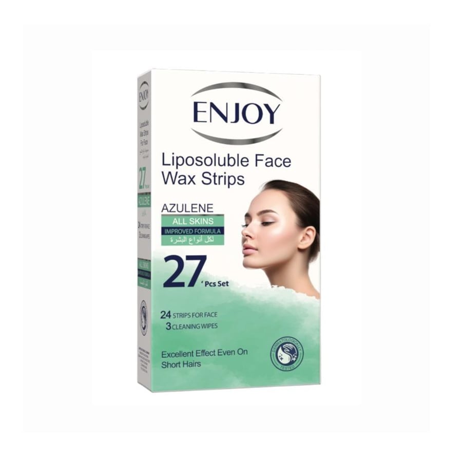 انجوي مجموعة شرائح الشمع -بالازولين 27 شريحة لكل انواع البشرة -اخضر ENJOY LIPOSOLUBLE WAX STRIPS SET -AZULENE 27 PCS ALL SKINS -GREEN (001543)