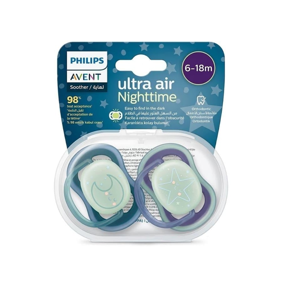 افنت لهاية تتوهج في الظلام 6-18شهر -ازرق 376/13 AVENT SOOTHER ULTRA AIR NIGHTTIME 6-18M - BLUE 376/13 (016490)
