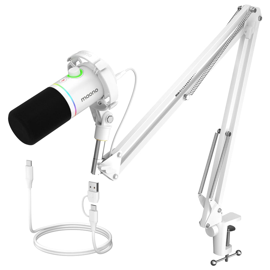 ميكروفون Maono PD200XS الديناميكي XLR/USB ثنائي الوضع ميكروفون ديناميكي بودكاست مع برنامج Maonolink ومقبض كسب للتسجيل