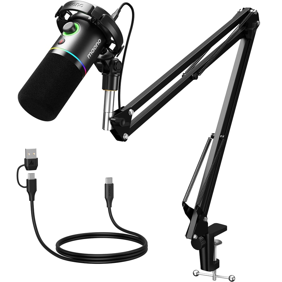 ميكروفون Maono PD200XS الديناميكي XLR/USB ثنائي الوضع ميكروفون ديناميكي بودكاست مع برنامج Maonolink ومقبض كسب للتسجيل