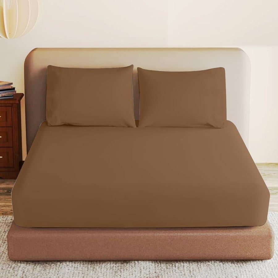 طقم شرشف روز ساده نفرين 200x200 سم - بني