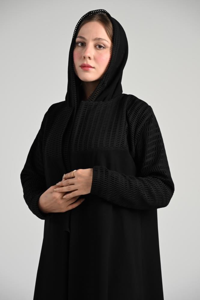 A26 عبايه اسود بتفاصيل دانتيل شبكي