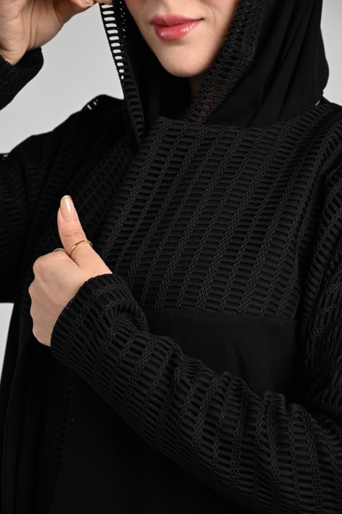 A26 عبايه اسود بتفاصيل دانتيل شبكي