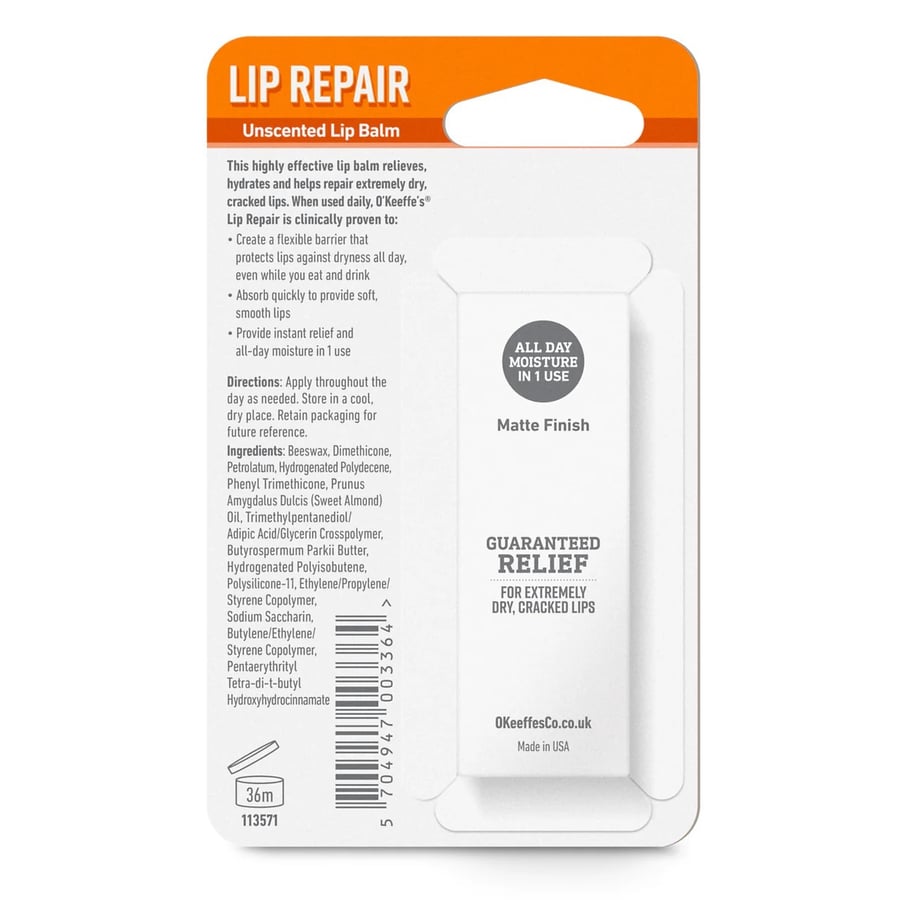 O'KEFFE'S LIP REPAIR UNSCENTED LIP BALM 4.2G