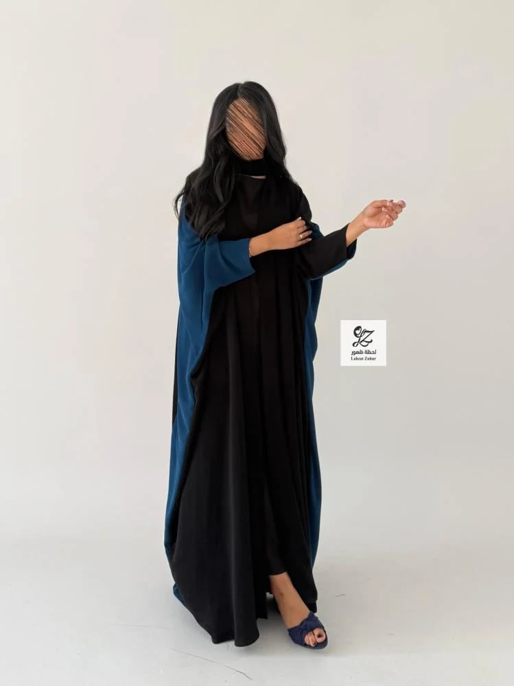 عبايه الرياض بقصه نص بشت بقماش كريب لمياء بتدخيل شيفون بارد
