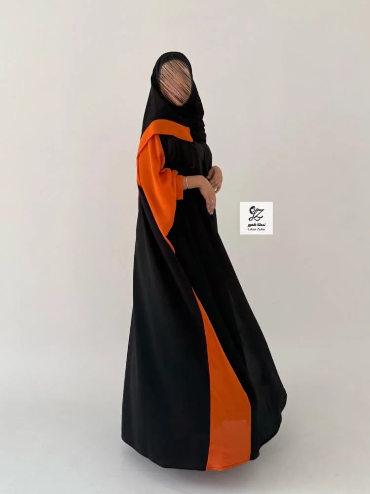 عبايه الرياض بقصه نص بشت بقماش كريب لمياء بتدخيل شيفون بارد