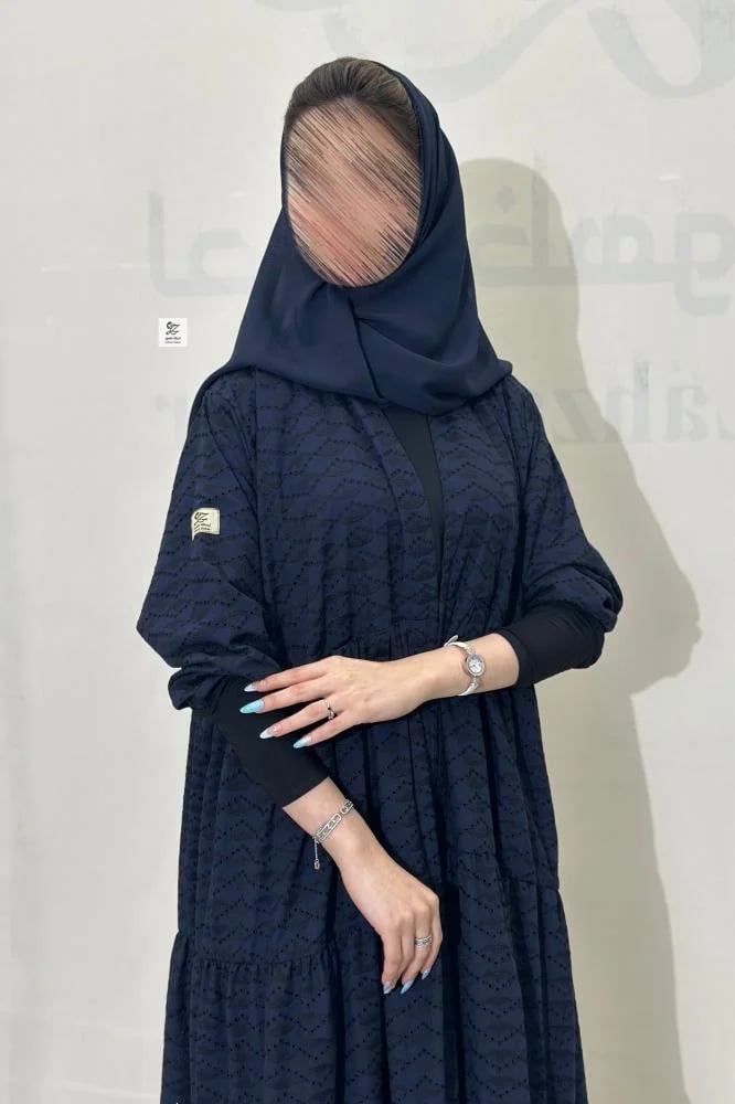 عبايه كلوش ركاما كامل طبقات كم استرتش كحلي