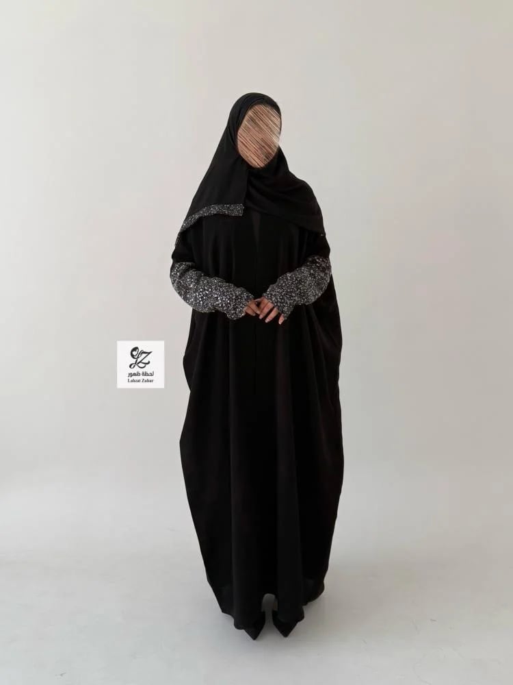عبايه ابهار نص بشت بقما حرير تداخل تريكو