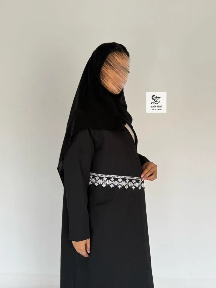 Formal blazer abaya padded with embroidery, soft appearance, silver