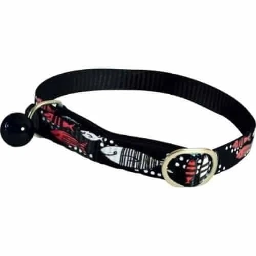 Zolux nylon collar for cats with fish pattern and black bell 30cm/10mm