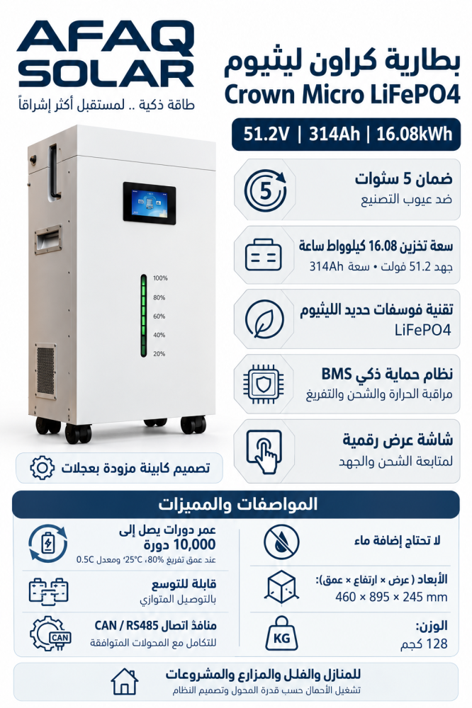 بطاريات ليثيوم كراون المنزلية 51.2 فولت (CROWN LiFePO4)