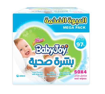 بيبي جوي مناديل مبللة ميجا باك للأطفال (4 عبوات × 50 = 200 منديل)بيبي جوي (BabyJoy)