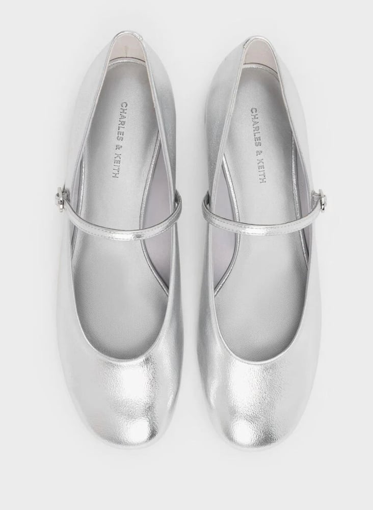 Gertrude Metallic Round-Toe Mary Janes - Silver