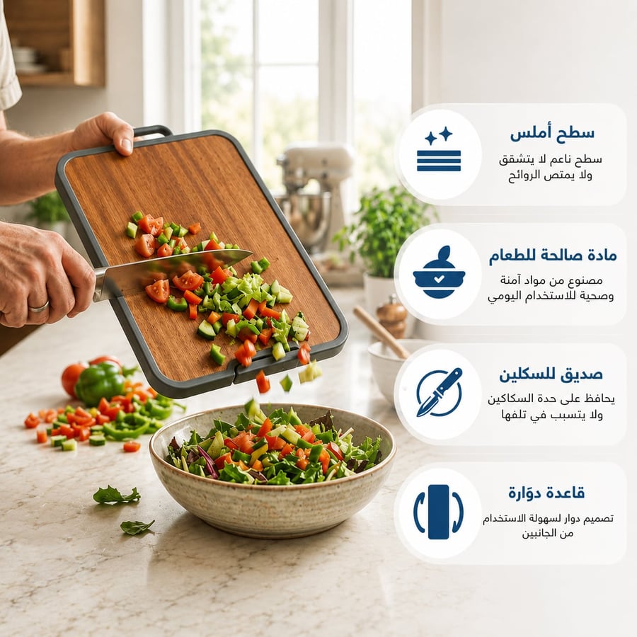 لوح تقطيع وجهين خشب و ستانلس مقاوم للخدوش