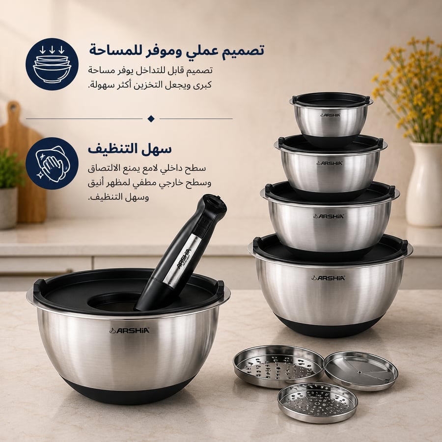 طقم اوعية خلط مع قطاعات للسلطة