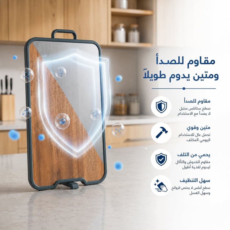 لوح تقطيع وجهين خشب و ستانلس مقاوم للخدوش