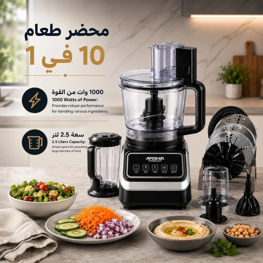 Arsha food processor - multi-functional with containers and blades for preparing all recipes