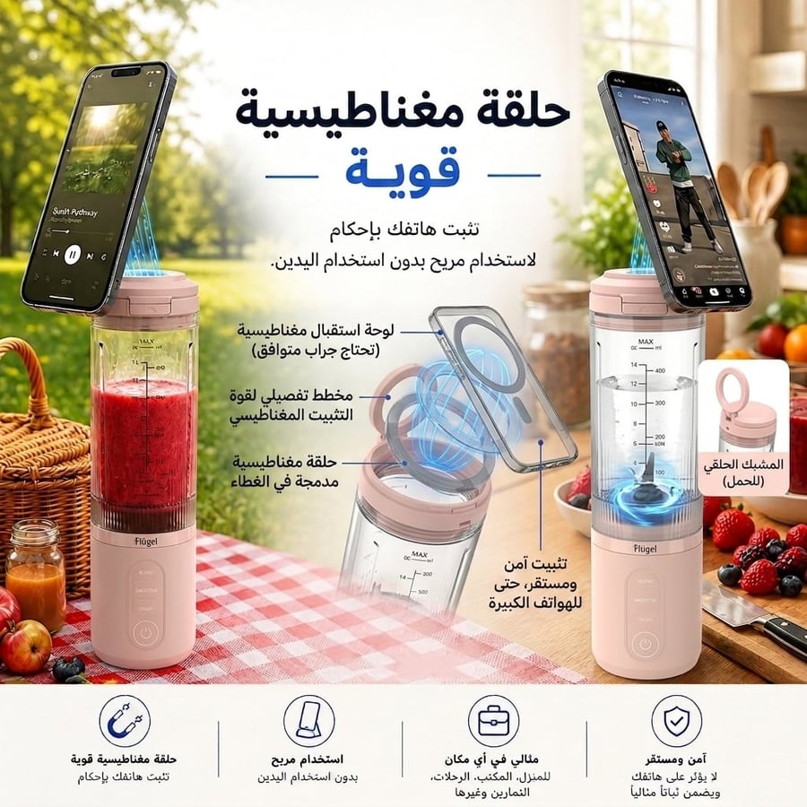 خلاط متنقل شحن Type-C - وردي