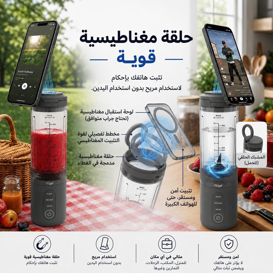 خلاط متنقل شحن Type-C - رمادي
