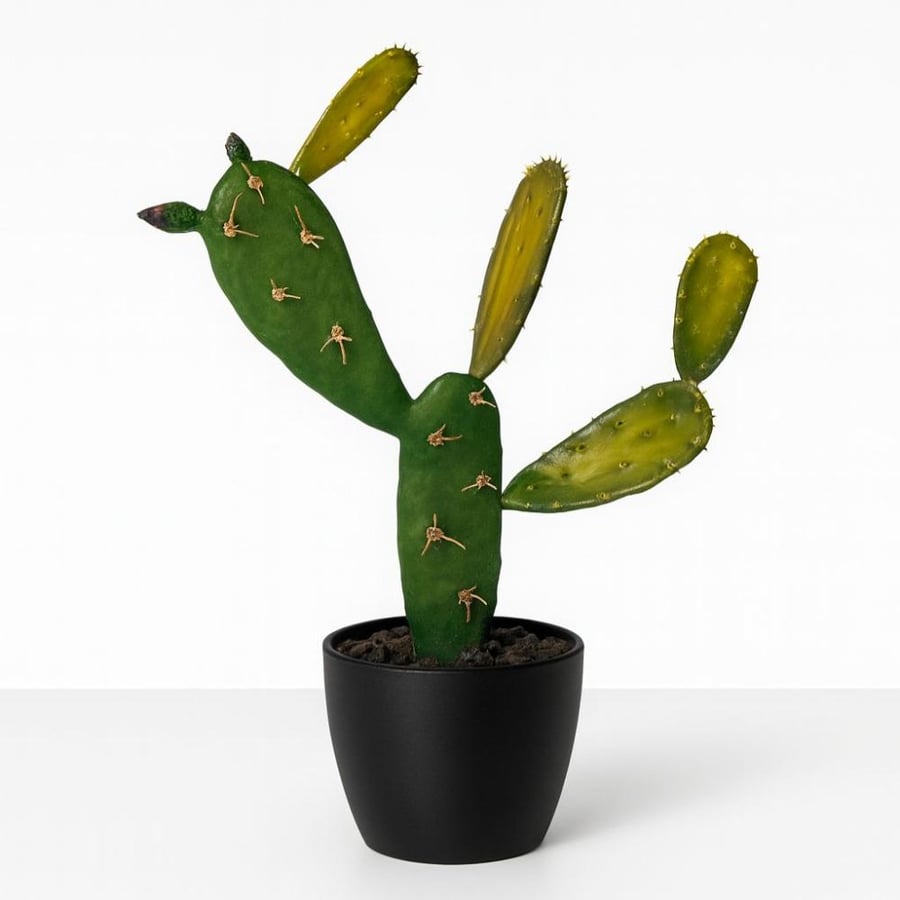 نبات صباري ديكوري أنيق من نوع التين الشوكي (Opuntia) موضوع في أصيص أسود أنيق38سم