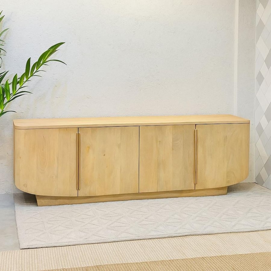 دولاب بوفيه حشب بيج خشبي160×40×55سم