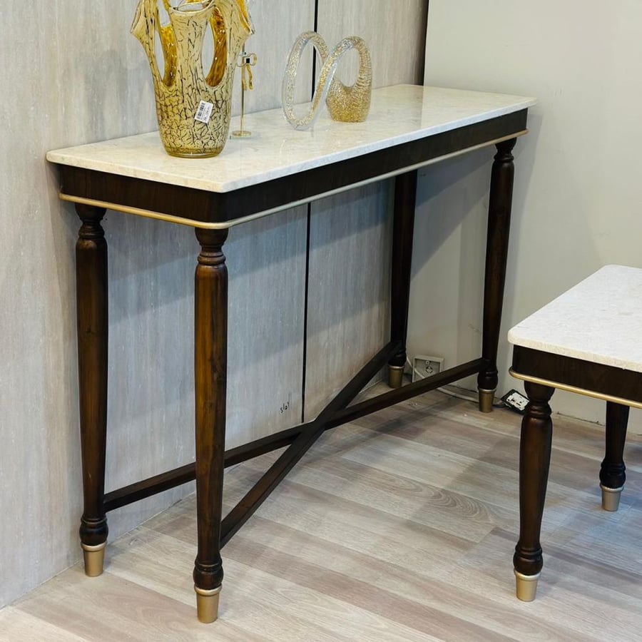 Wooden entrance with marble surface in a beautiful and elegant way 142×42×91 cm (custom-made product)