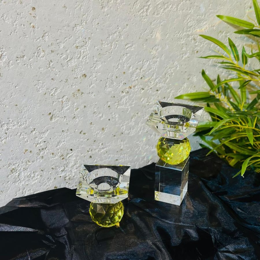 طقم مباخر كرستال اصفر
