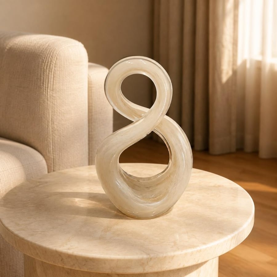 تحفة ديكور زجاجية أنيقة بتصميم فني انسيابي ولمسات عصرية25×13×4سم
