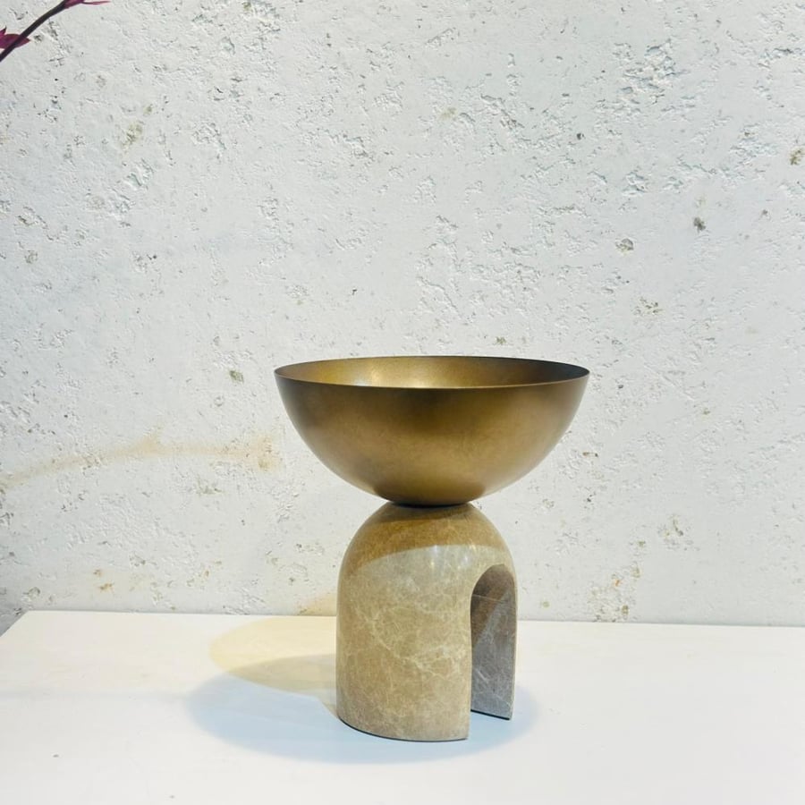 صينية معدنية مستديرة مع رخام19×17×17سم
