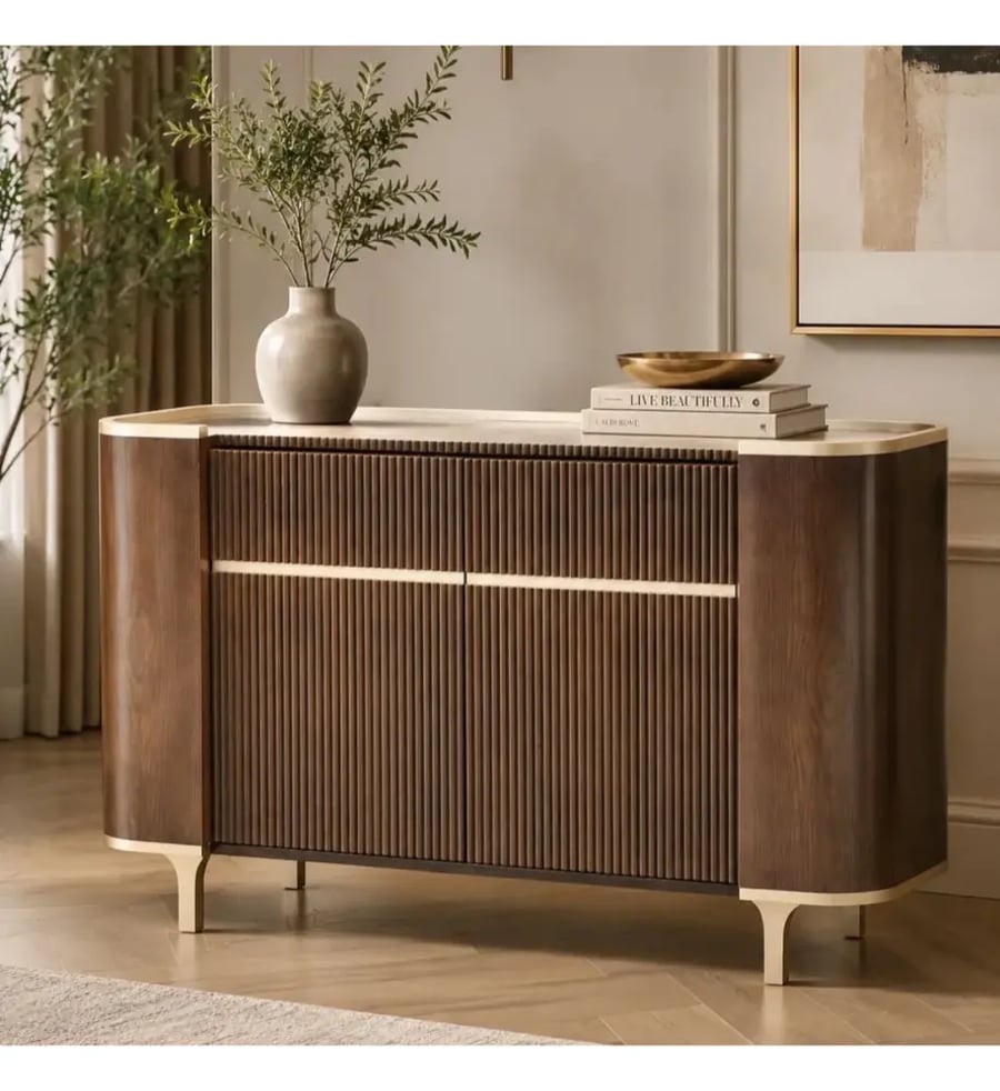 بوفيه خشبي قشرة الجوز بتصميم عصري فاخر، 150×45×85سم (منتج تفصيل )