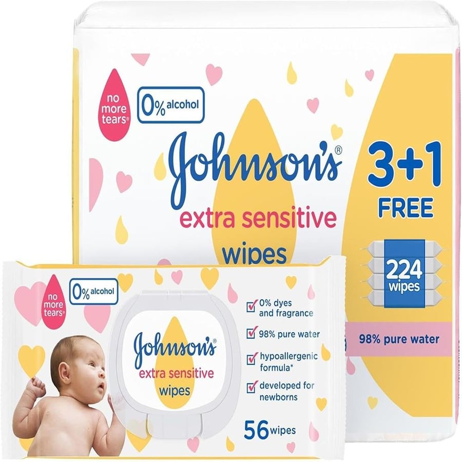 مناديل جونسون كبير 56 منديل 3+1غير معطرJohnson's