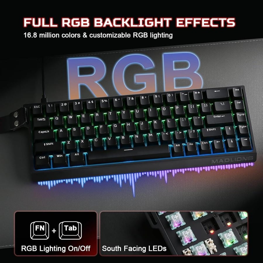 كيبورد يونزي سلكي MAD68 HE بتشغيل سريع و RGB و مفاتيح قابلة للبرمجة بلون أسود متوافق مع ويندوز و ماك بلغة إنجليزية