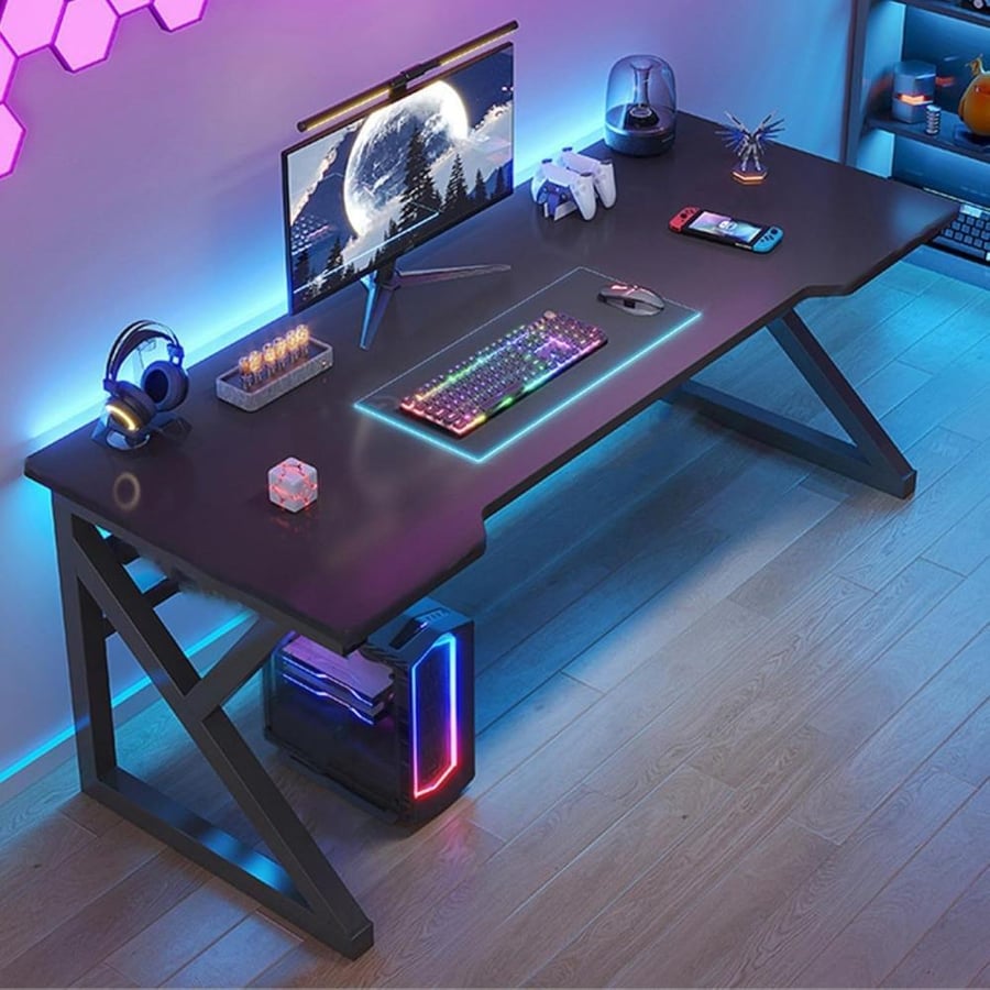 مكتب كمبيوتر للألعاب من نزون، طاولة ألعاب مريحة بأرجل فولاذ على شكل K وفتحات للكيبلات، مكتب متين لغرفة النوم والمكتب، مقاس (1.20 متر × 60 سم × 75 سم)