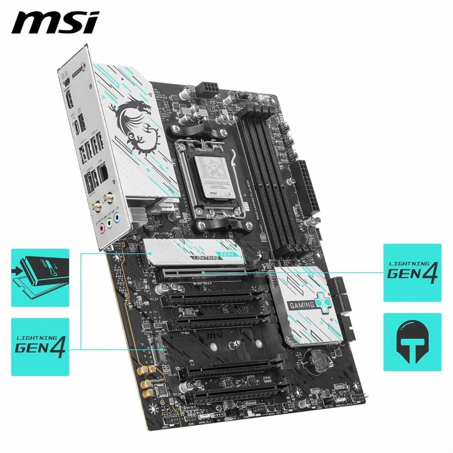 MSI لوحة ام B840 جيمنج بلس واي فاي، ايه تي اكس - تدعم معالجات AMD رايزن 9000/8000/7000، AM5 - DDR5 تعزيز الذاكرة 8000+ MT/s (OC)، منفذ PCIe 4.0 x16، M.2 الجيل الرابع، واي فاي 7، شبكة محلية LAN 2.5G