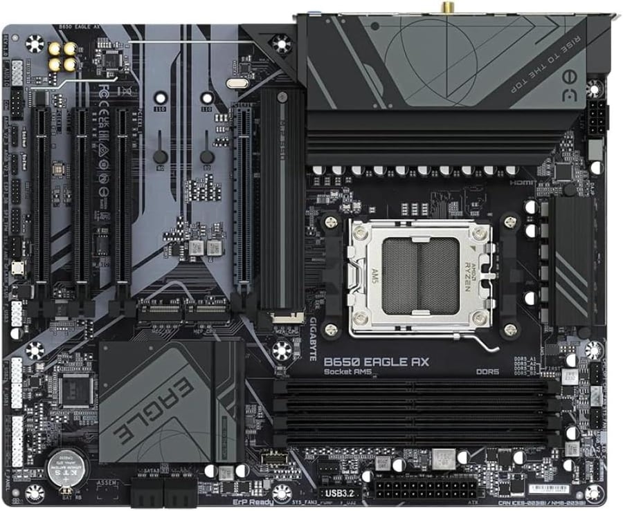 لوحة أم B650 إيجل إيه إكس من جيجابايت - تدعم معالجات AMD Ryzen 7000، VRM رقمي 12+2+2 مراحل، حتى 7600 ميجاهرتز DDR5 (OC)، 1xPCIe 5.0 + 2xPCIe 4.0 M.2، واي فاي 6E 802.11ax، شبكة GbE، USB 3.2 Gen2